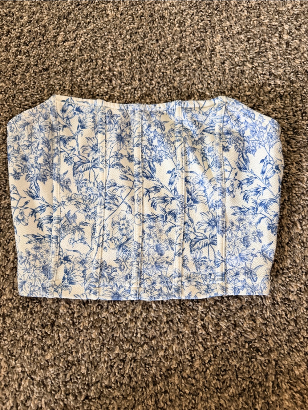 Cropped Blue Floral Corset Style Women’s Top